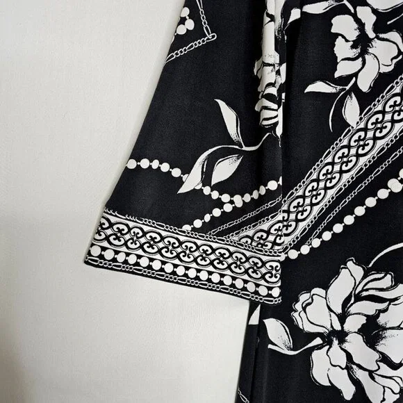 WHITE HOUSE BLACK MARKET 3/4 Sleeve Dress BLACK & WHITE FLORAL size S Abstract - Picture 5 of 7